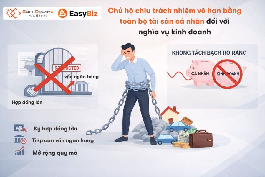 Chủ hộ kinh doanh chịu trách nhiệm vô hạn bằng toàn bộ tài sản các nhân