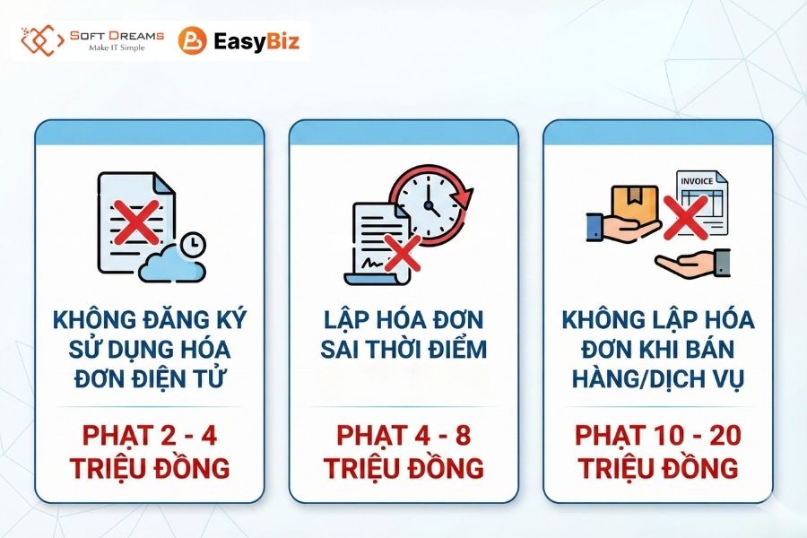 Mức xử phạt khi không đăng ký hoặc không sử dụng hóa đơn điện tử đúng quy định